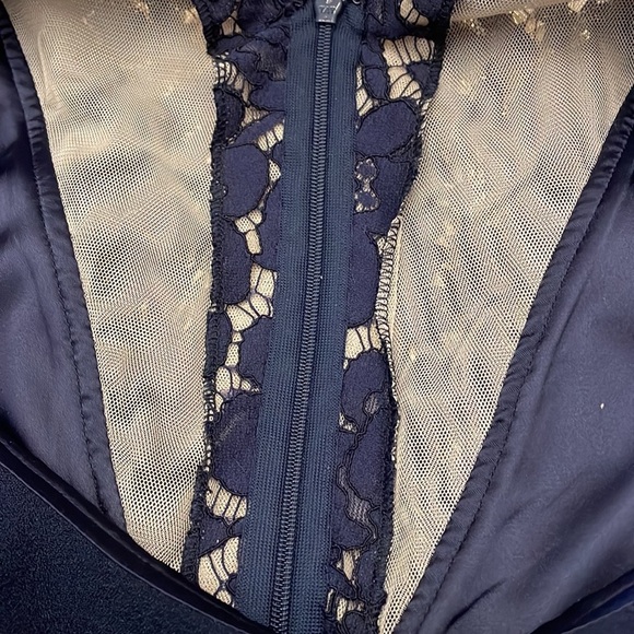 STATEMENT lace ruffled deep V BACK midi dress cocktail ruffled neckline Navy 10 - Picture 12 of 12